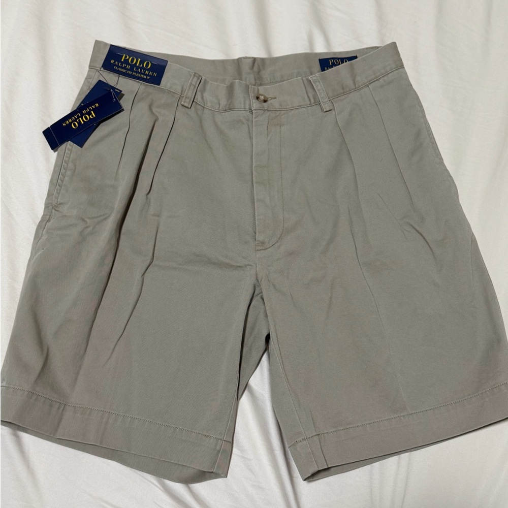 Polo Ralph Lauren Shorts 33W Classic Fit Pleated Inseam 9” Hudson Tan Cotton NWT